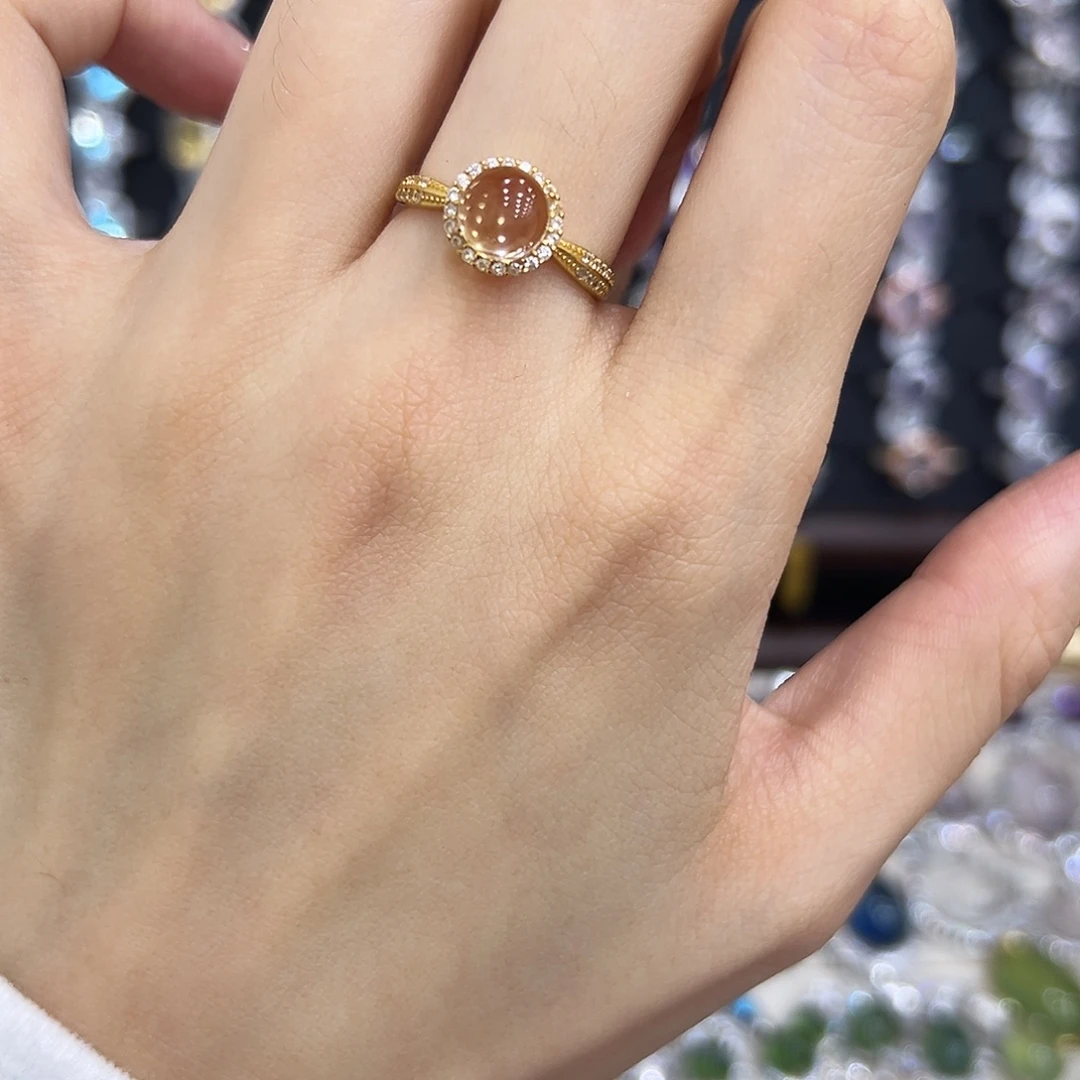 黄晶银S925镀金镶嵌戒指