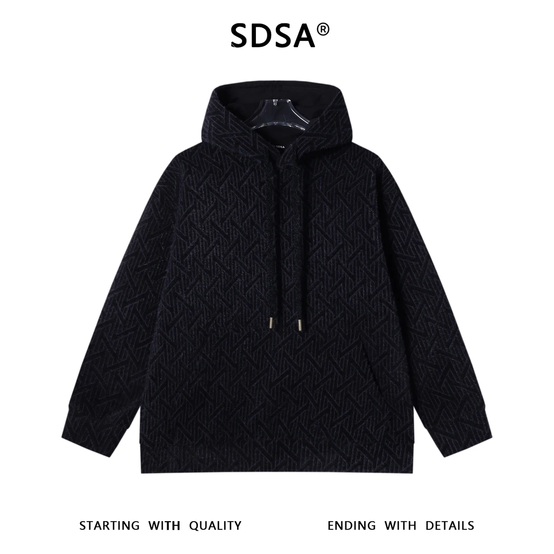 SDSA男士秋冬新款痞帅男装韩版绒毛线条抽绳连帽卫衣百搭时尚上衣