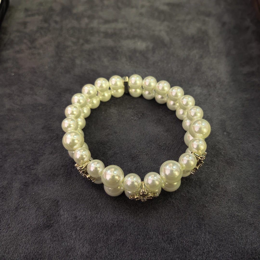 铜合金锆石手链 C406浅太金色十字花花闪闪双层串珠手链