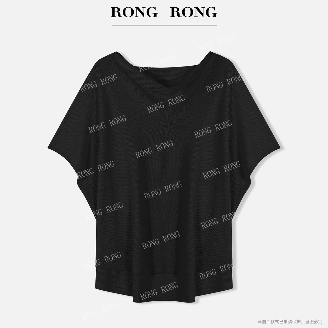 溶溶【予夏清风】RONGRONG 莱赛尔桑蚕丝一字荡领宽松针织上衣25101