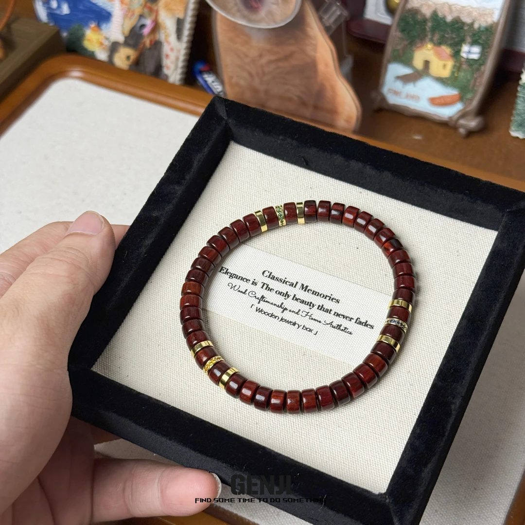 印度小叶紫檀药片手串单圈文玩高油性4*7男女生盘玩高密度手作