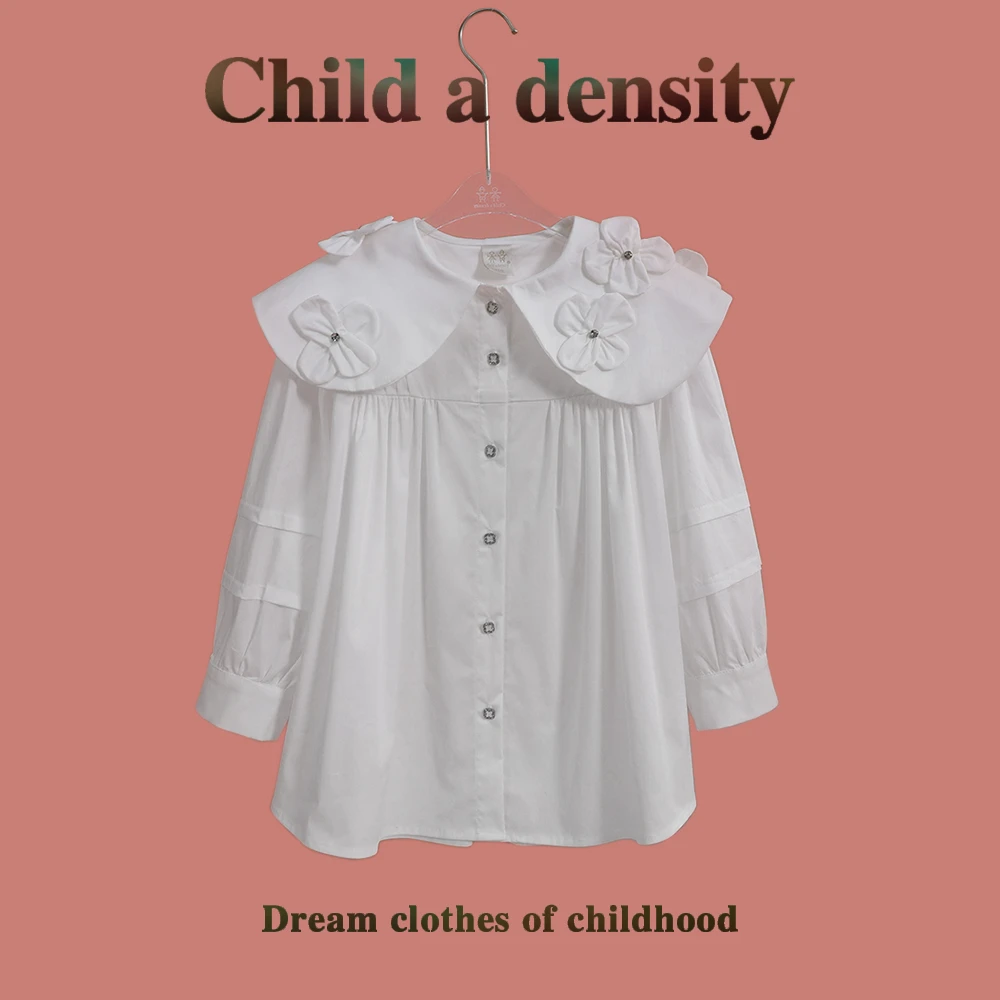 童一密度【月光童话】女童春季新款娃娃领水钻时髦白衬衫S047