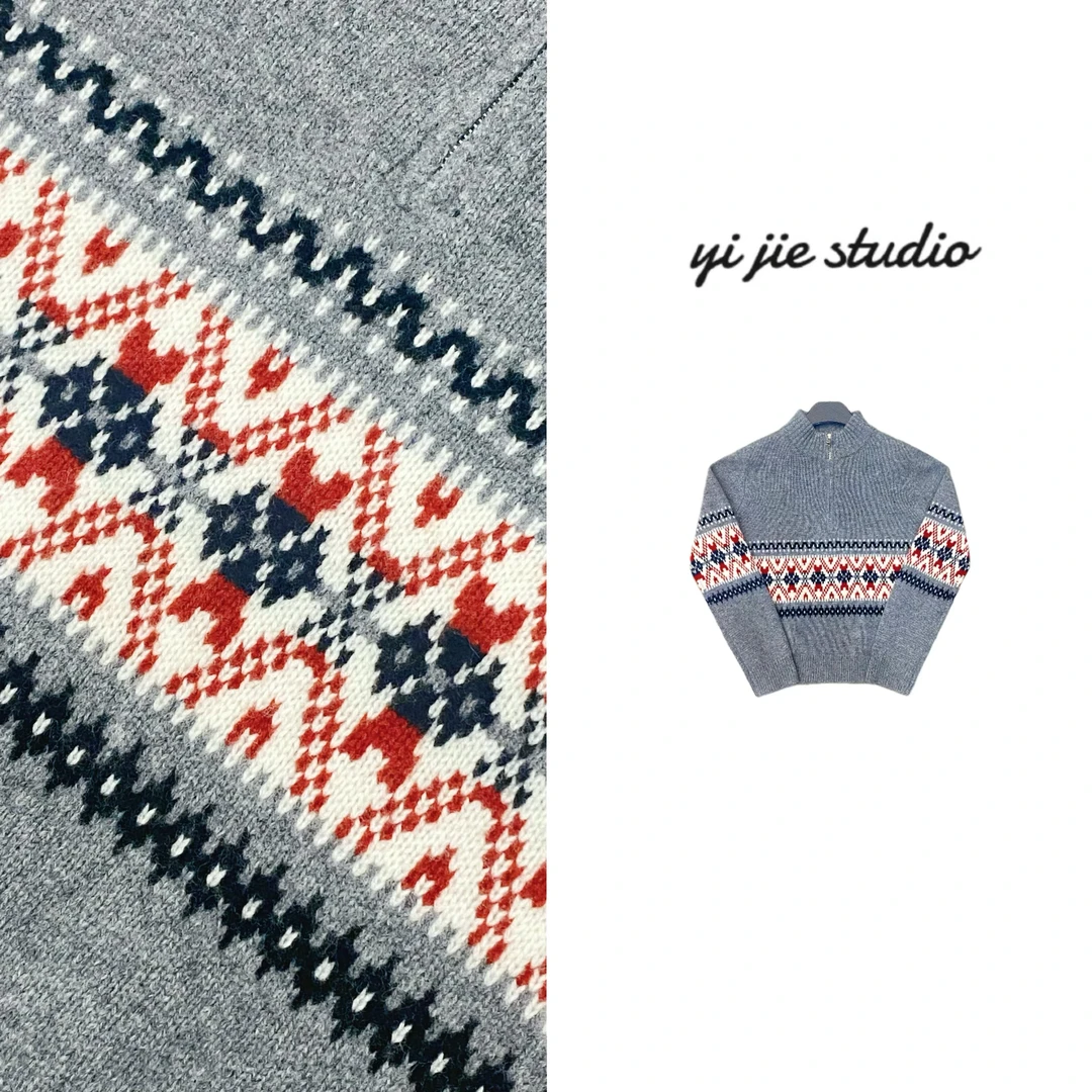 YJ studio【伦敦街头】费尔岛半拉链洋气毛衣#EEYJ11011