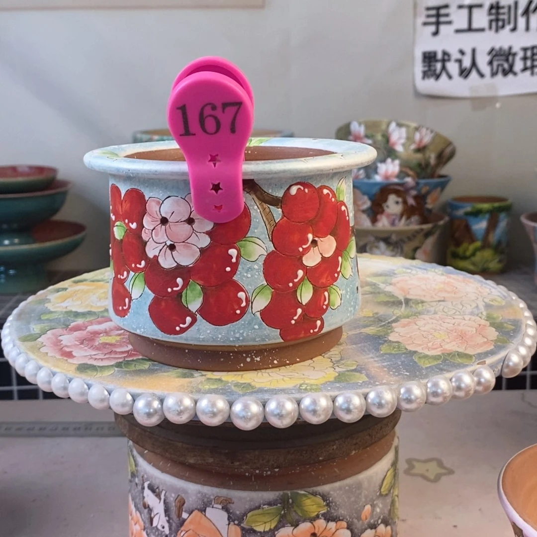 紫砂花盆红陶手绘花盆