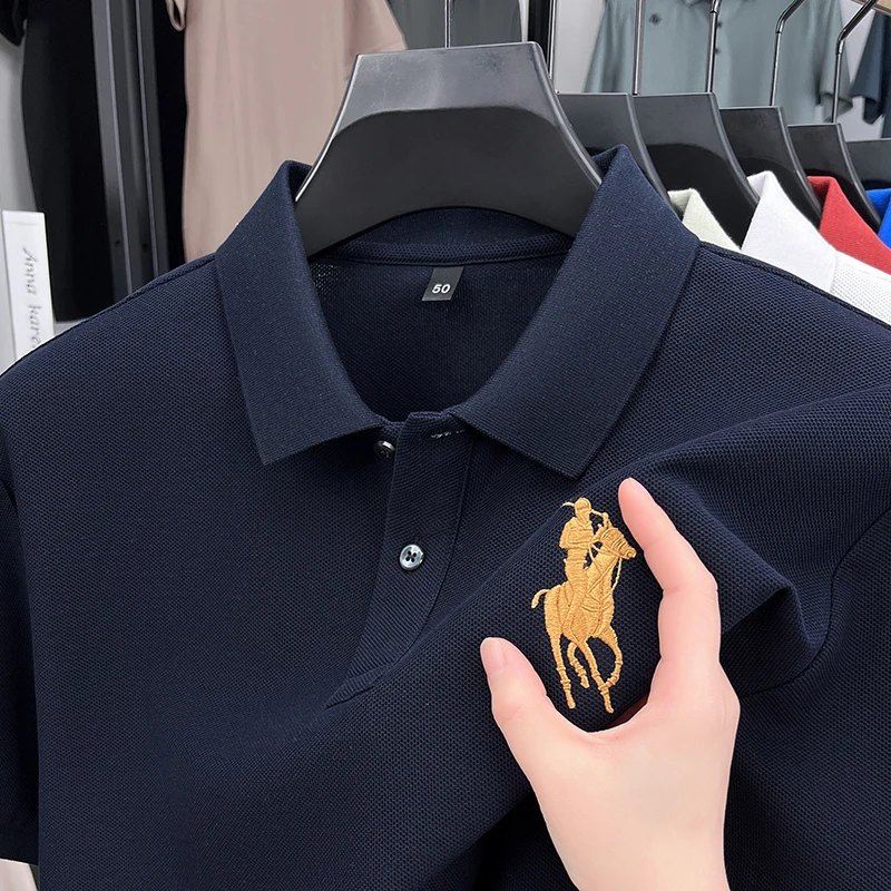 2025夏季新款短袖polo衫丝光棉双面珠地绣花胸标纯棉男士polo衫