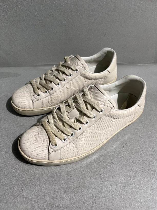 90新 GUCCI/古驰 40.5码 米色脏脏鞋板鞋男鞋