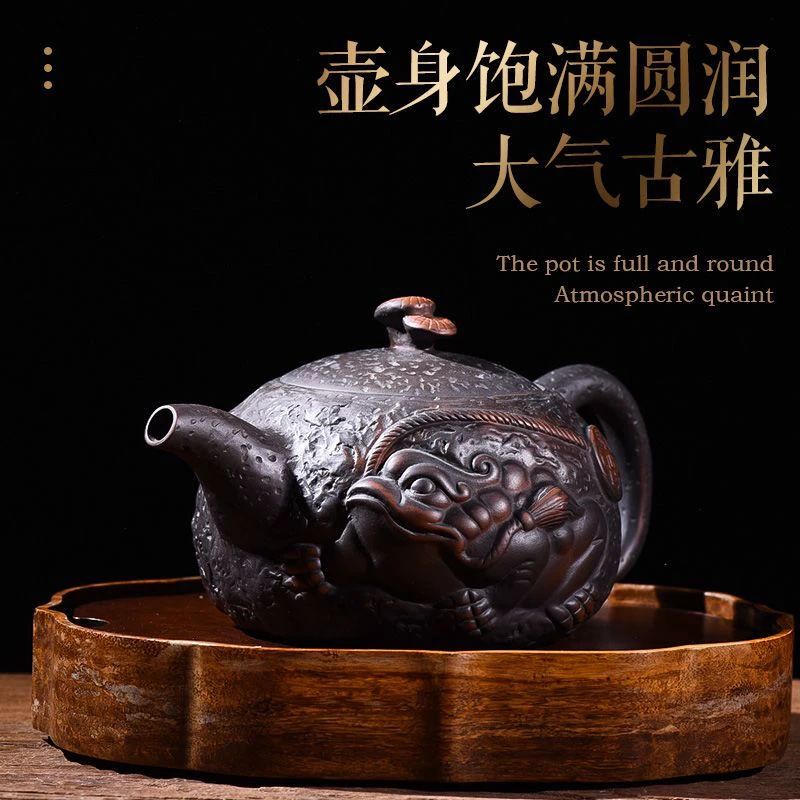 紫陶茶壶可提可旋转可凤鸣全手工雕刻建水紫陶西施壶单个泡茶壶