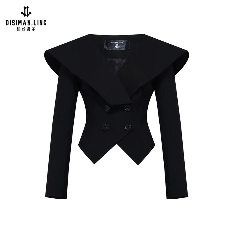 【迪丝嫚苓】绵羊毛黑色上衣时尚百搭气质显瘦长袖原创设计外穿上衣