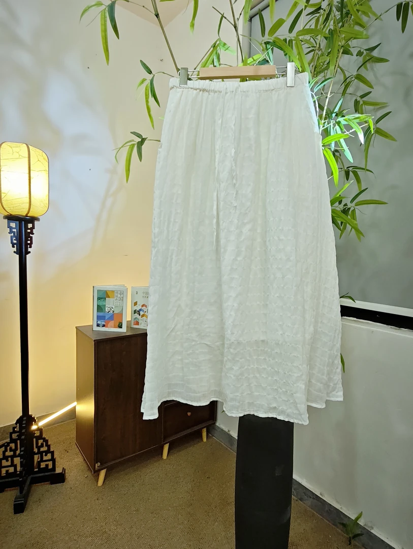 2560苎麻半裙中腰自然腰高制半身裙百搭高腰百褶纯色