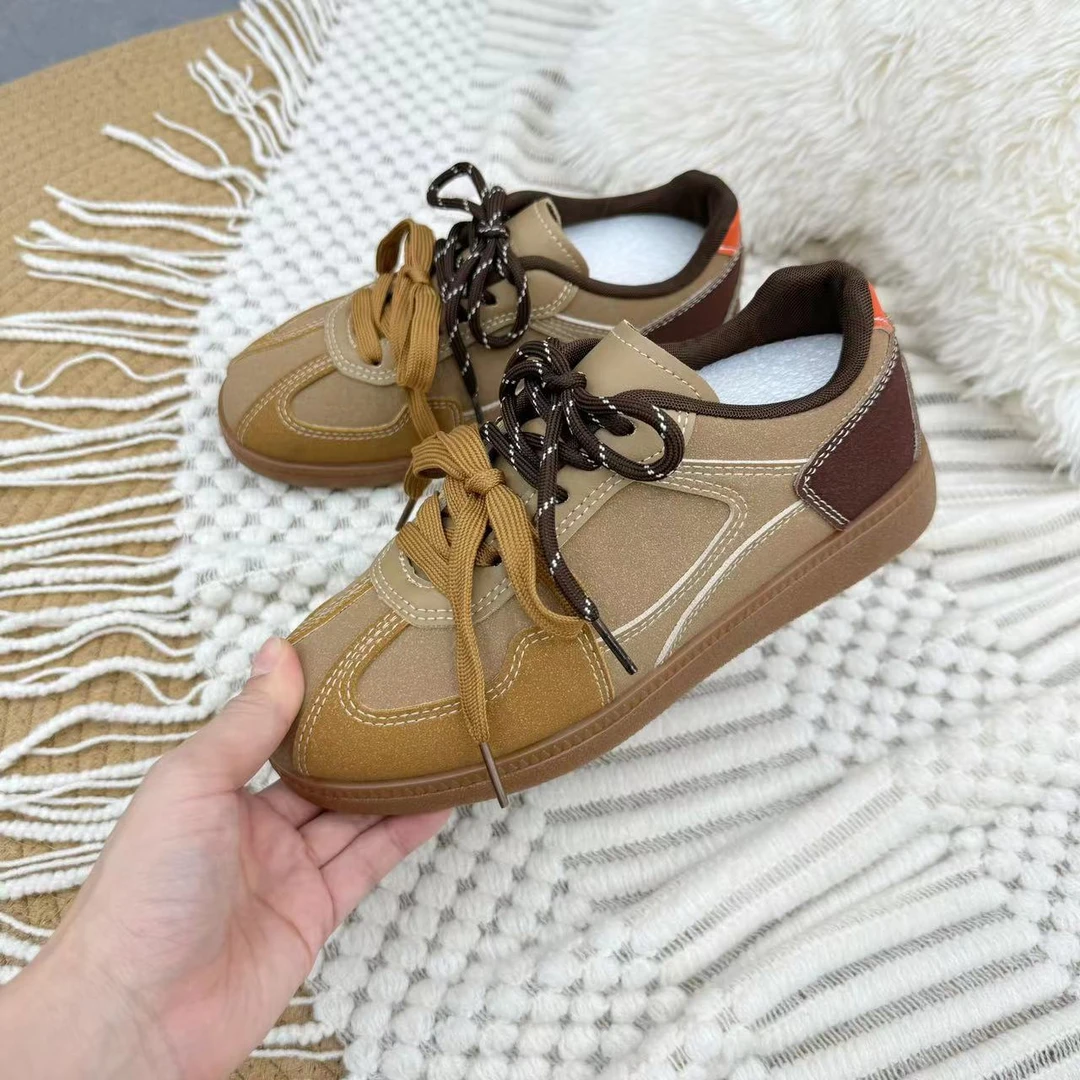 KC833卡其休闲韩版德训鞋女2024新款潮流复古板鞋平底休闲女鞋
