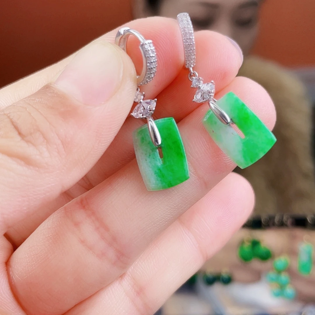 翡翠银S925镶嵌耳饰