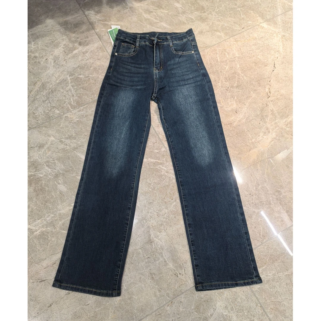 亦声蓝灰色窄版直筒牛仔裤女秋季新款高腰阔腿裤怀旧瘦烟管裤子