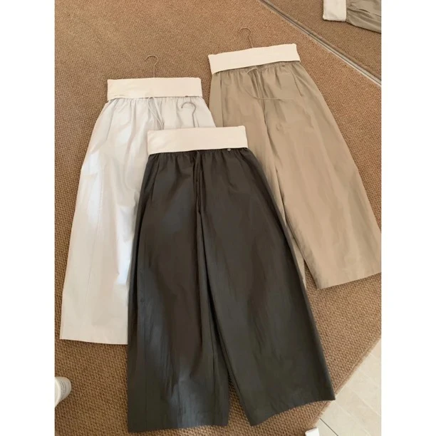 JOJO 小个子阔腿裤女松紧高腰休闲气球裤宽松薄款九分直筒裤