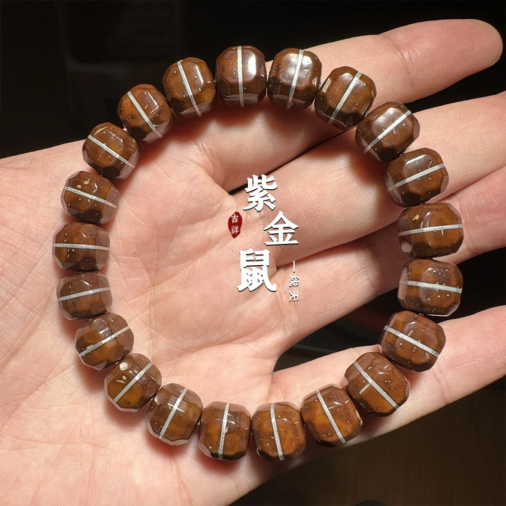 铁树脂手链 紫金鼠单圈实心手工雕刻财宝鼠三眼菩提镶嵌一线天