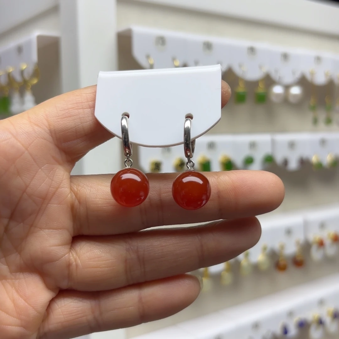 玛瑙/玉髓银S925镶嵌耳饰