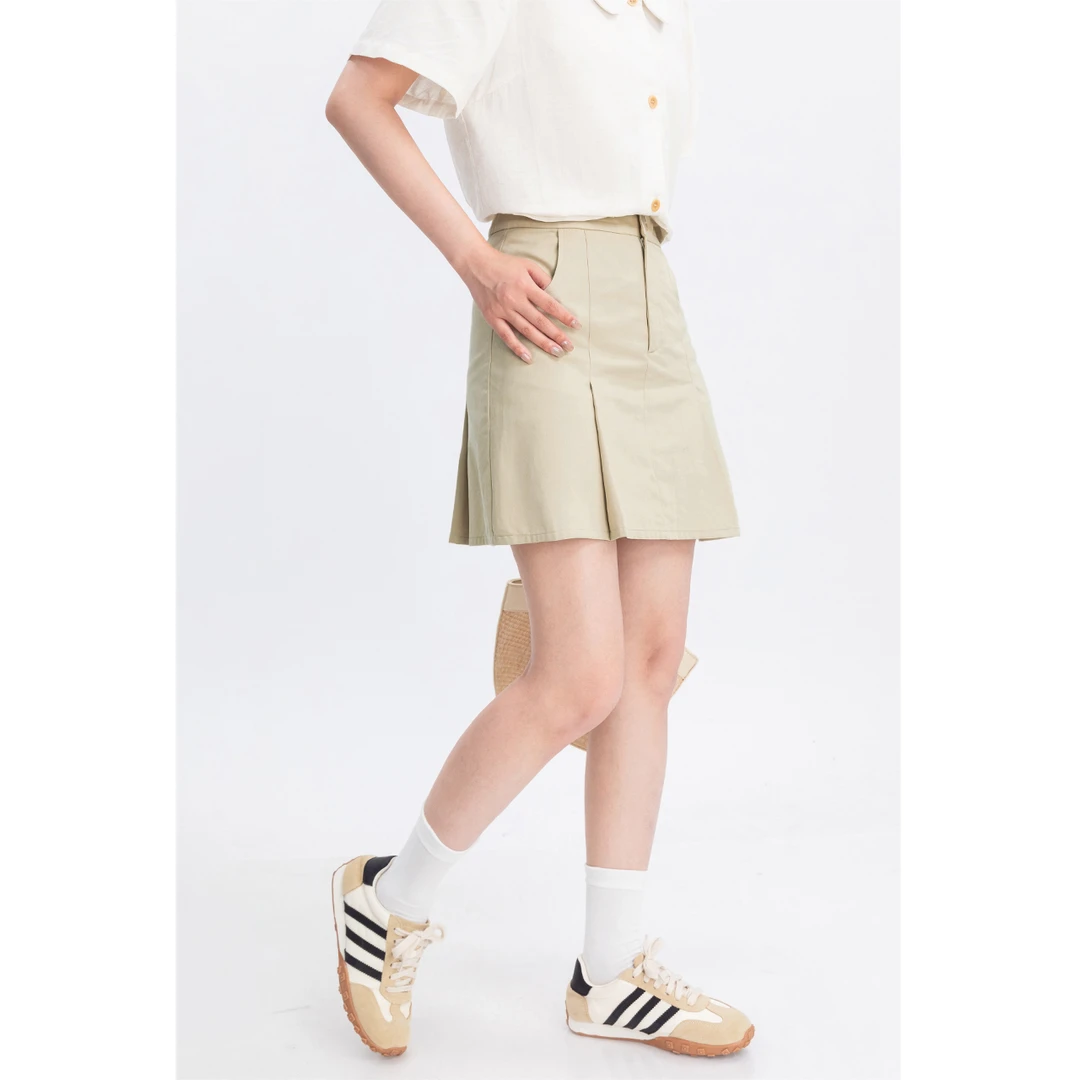 卡其色高腰半身裙女2025夏季新款设计感复古气质a字短裙LQ0069