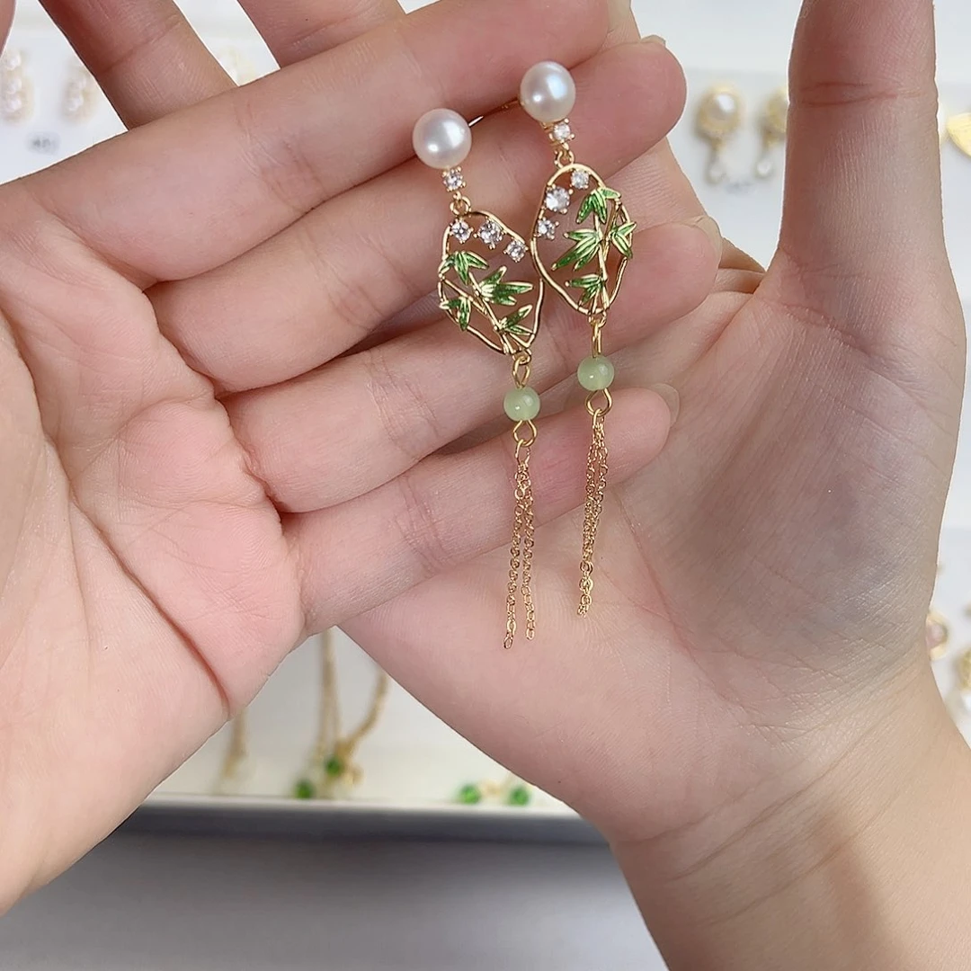 漂****银S925镶嵌淡水珍珠耳饰