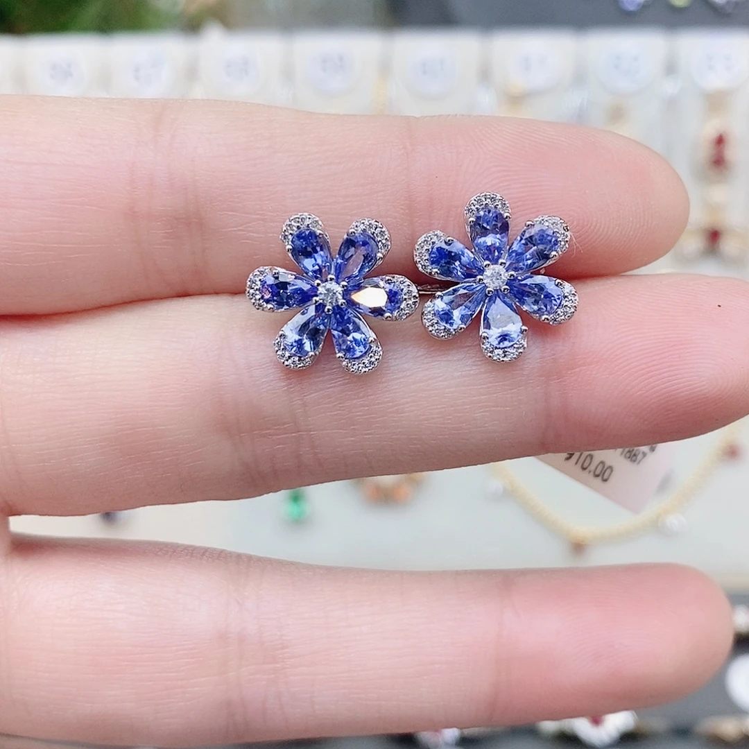 耳饰银S925镶嵌坦桑石