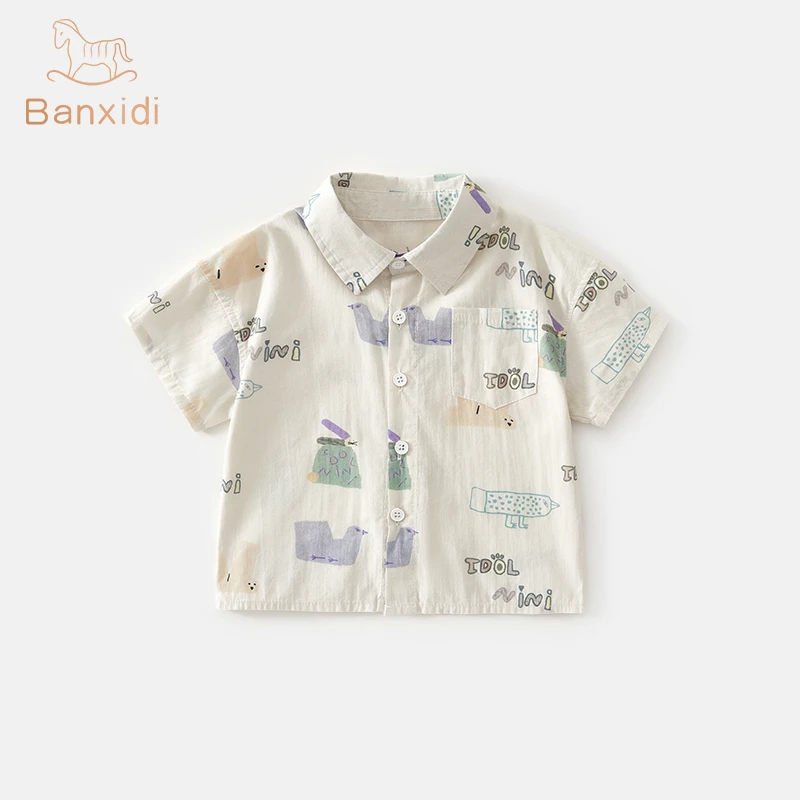 班喜迪男童衬衫夏新款帅气时髦宝宝短袖上衣夏装薄款童装儿童衬衣