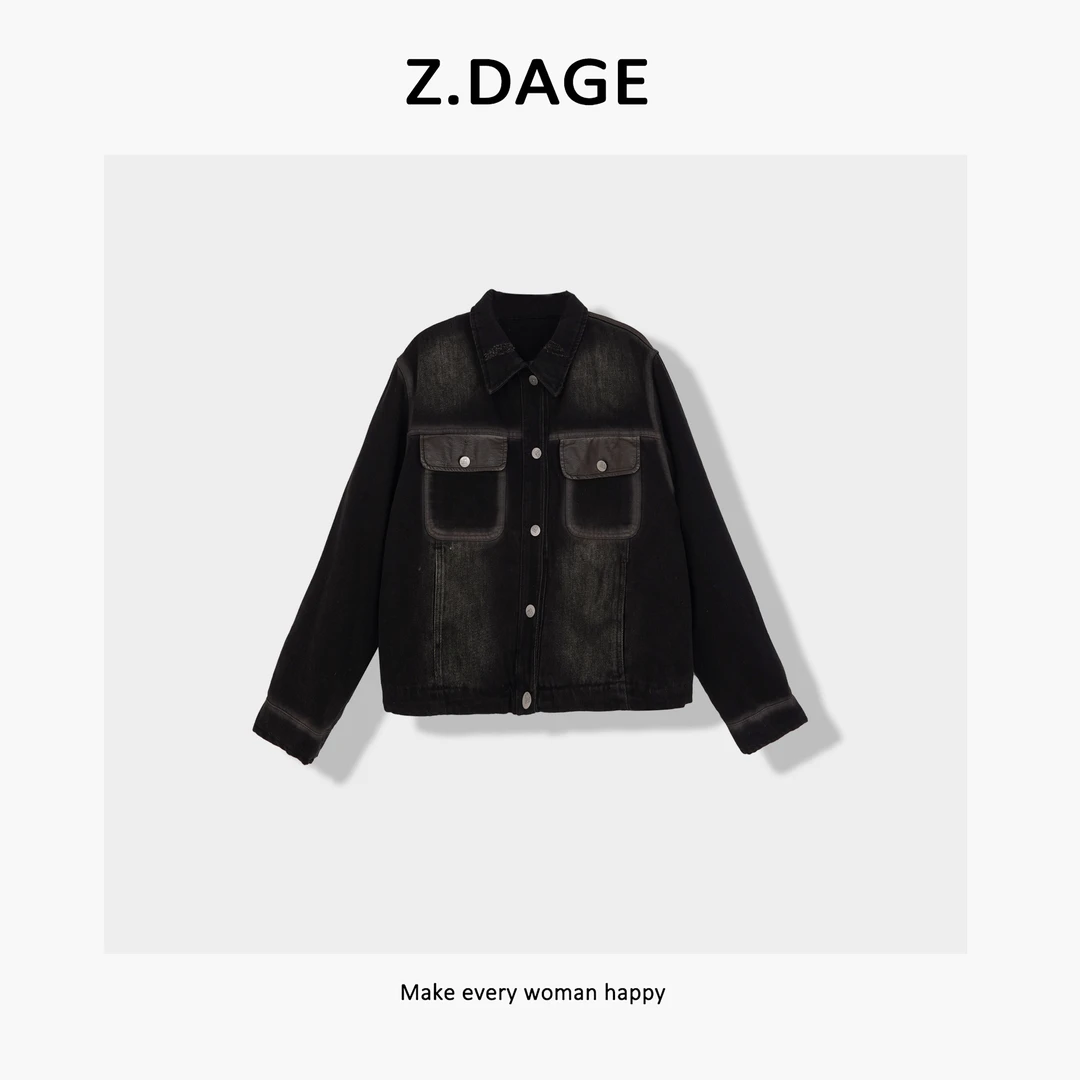 z.dage-‘机能牛仔’秋冬款街头时尚潮牌喷绘牛仔羽绒服-66210