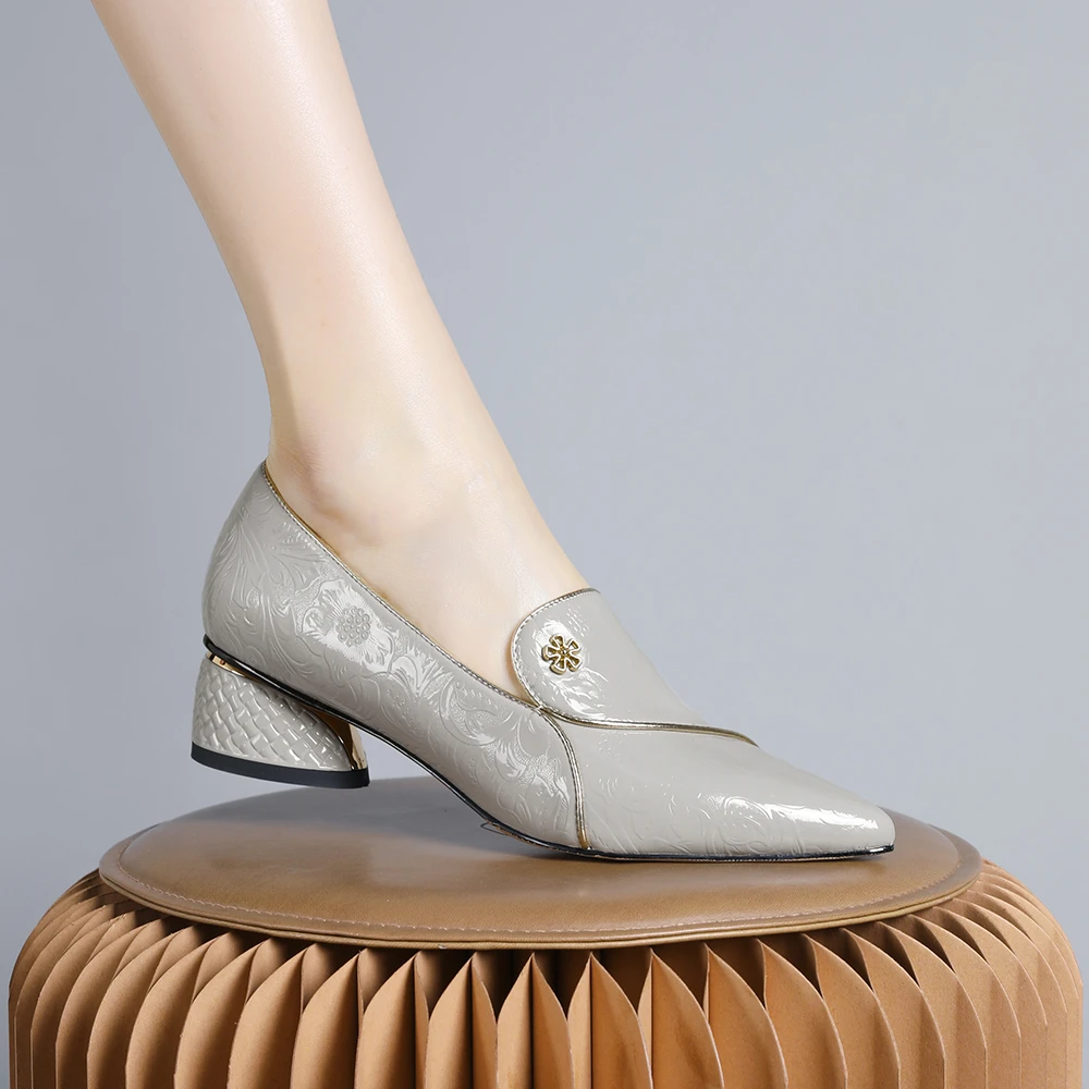 妮彩诗2024新款欧美粗跟不累脚高级感单鞋女舒适百搭女鞋尖头1419