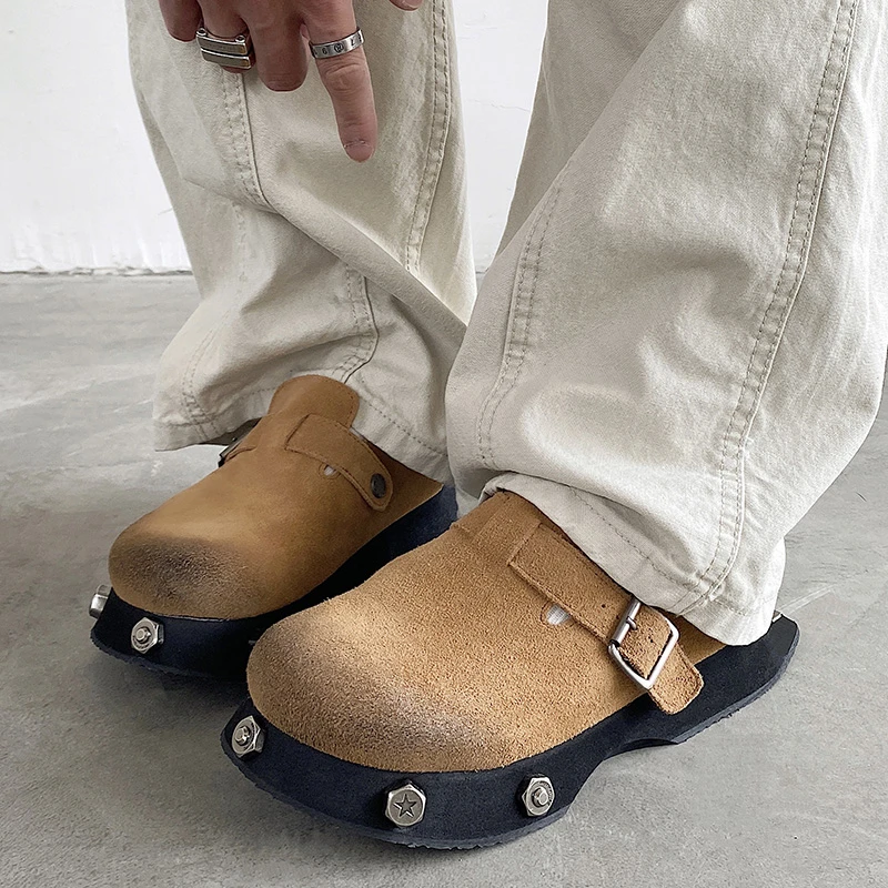 原创小众复古勃肯鞋男女同款软木外穿包头半拖鞋厚底一脚蹬懒人鞋