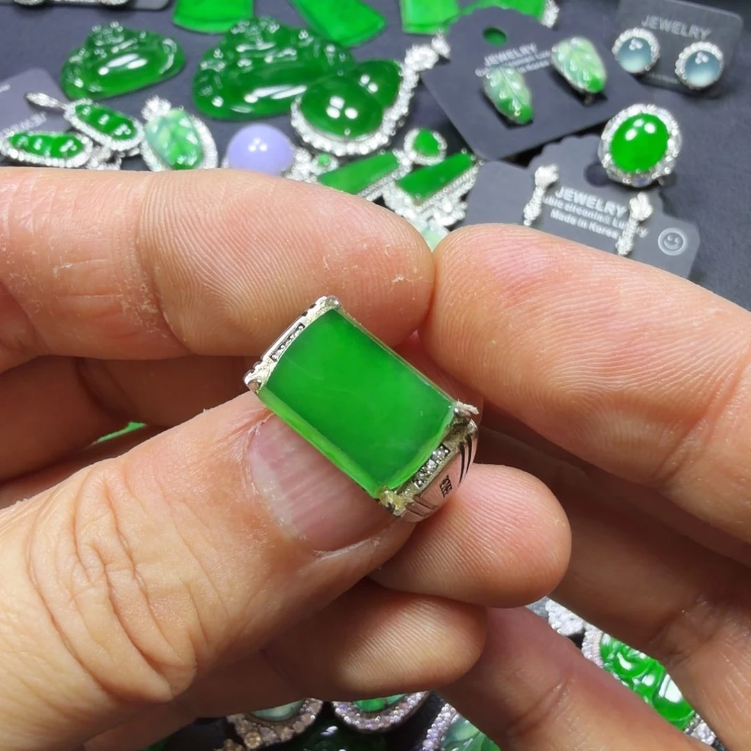 翡翠银S925镶嵌戒指737戒指