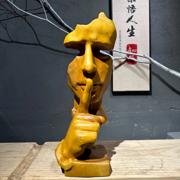 沉默是金 意境工艺品木雕摆件长18宽17高48