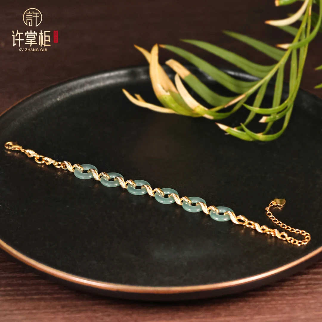 许掌柜｜瑞翠盈安 S925银翡翠手链天然翡翠平安扣甜甜圈环环相扣