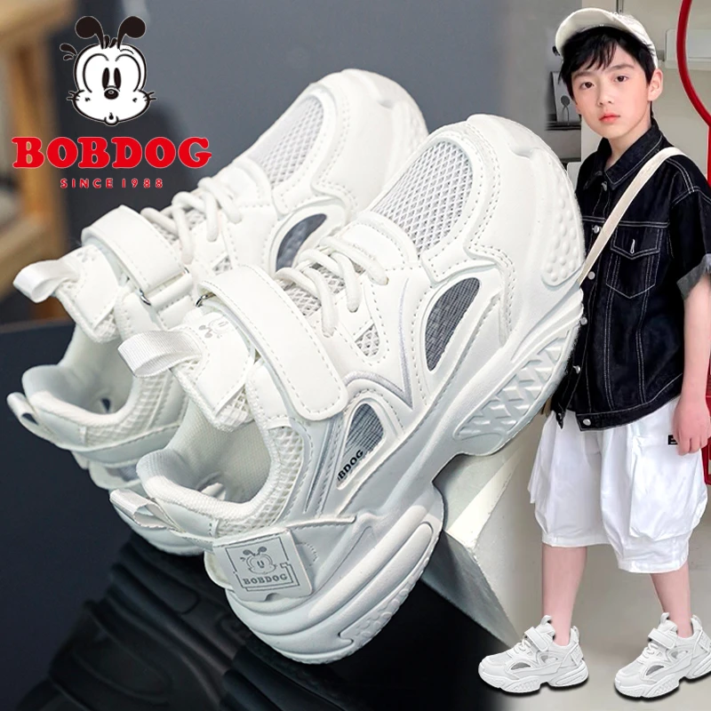 巴布豆男童包头凉鞋夏款2025新款儿童网面透气白色运动网鞋小学生