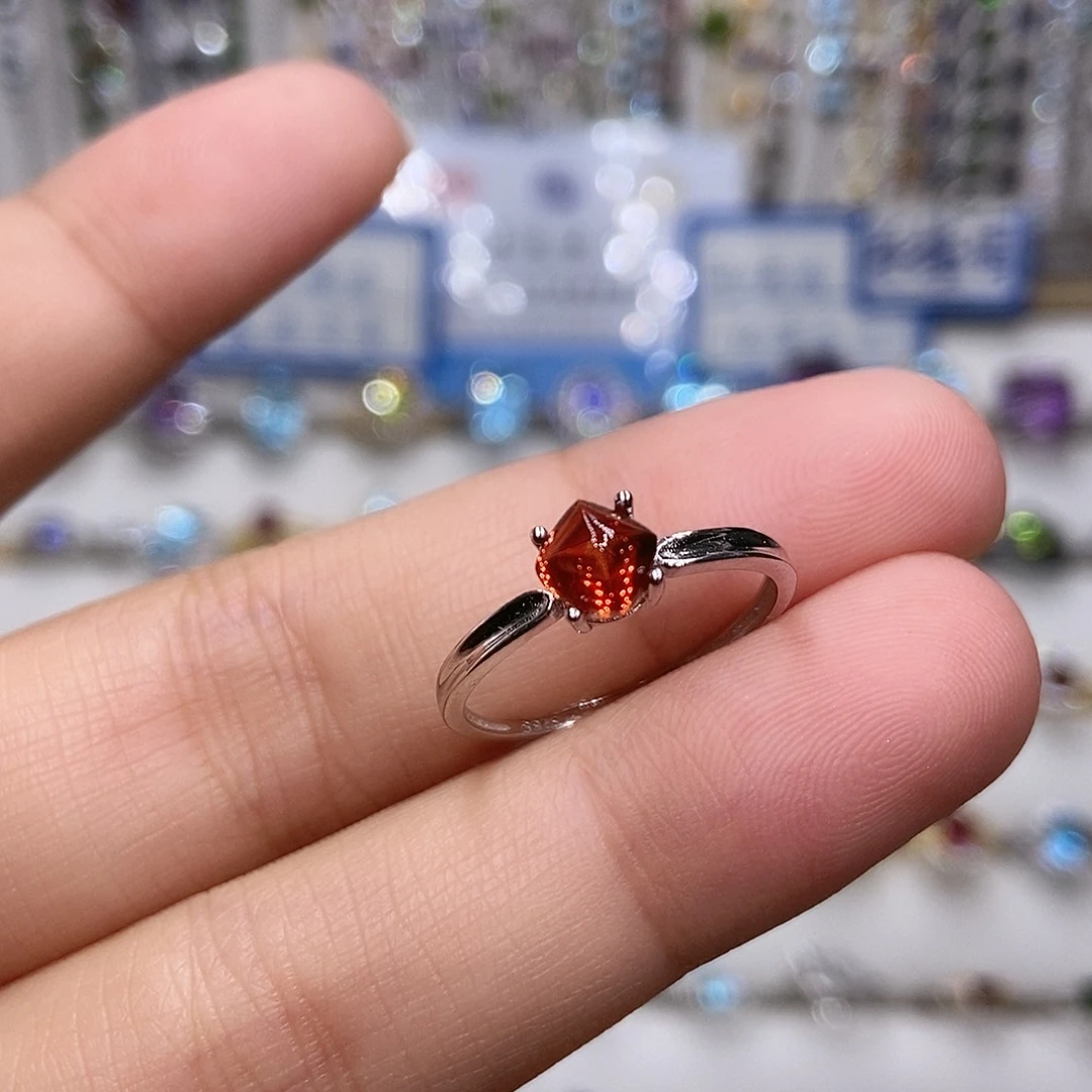 戒指石榴石银S925镶嵌