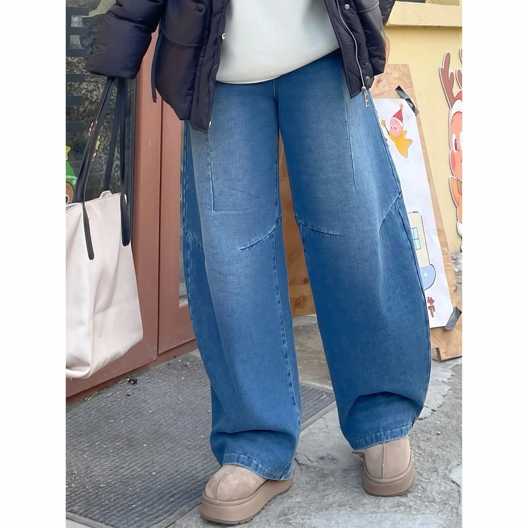 花契“星河奶冻”大码女装冬季简约200斤胖mm复古高腰牛仔裤16597-C