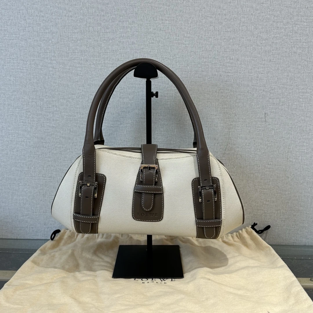 95新 LOEWE/罗意威 中古帆布拼皮飞碟手提单肩包 41206