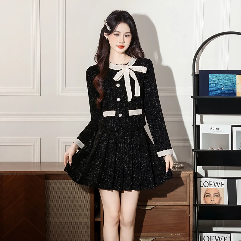 La Chapelle/拉夏贝尔蝴蝶结秋冬两件套女2025小香风新款时尚套装