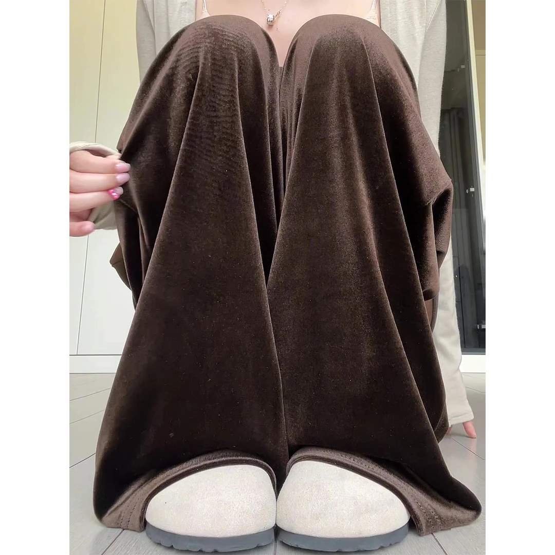 咖色金丝绒裤子女秋季2025新款高腰显瘦长裤直筒高级感垂感阔腿裤