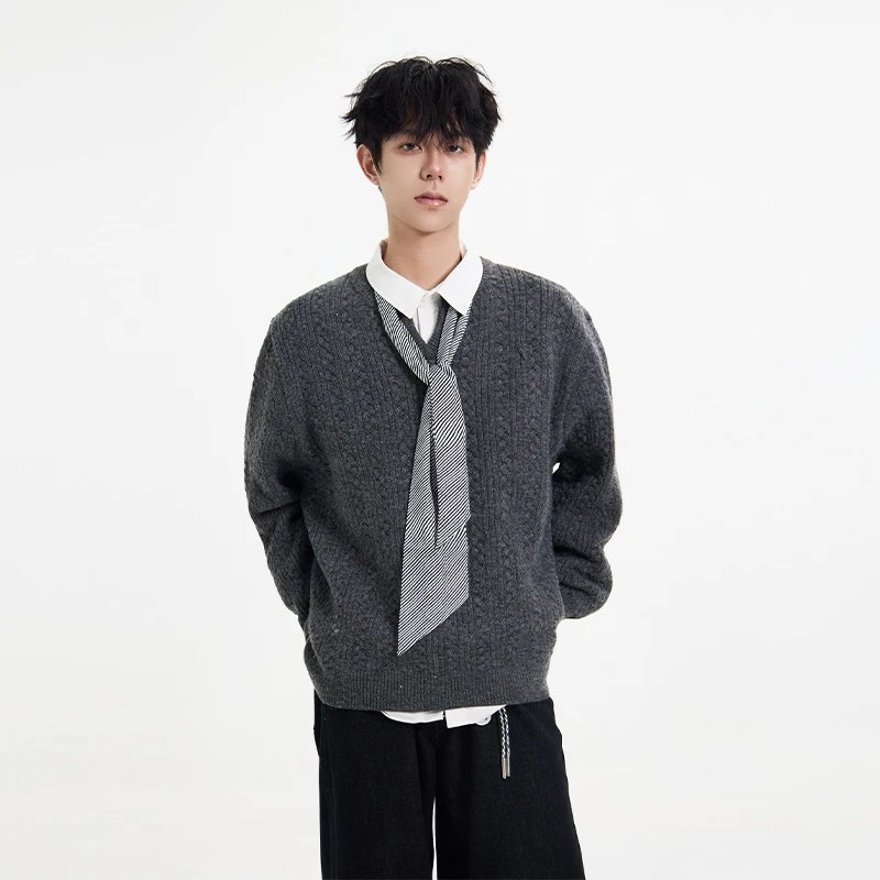 CDDR慵懒高智感提花长袖套头毛衣cleanfit麻花纹宽松情侣针织衫