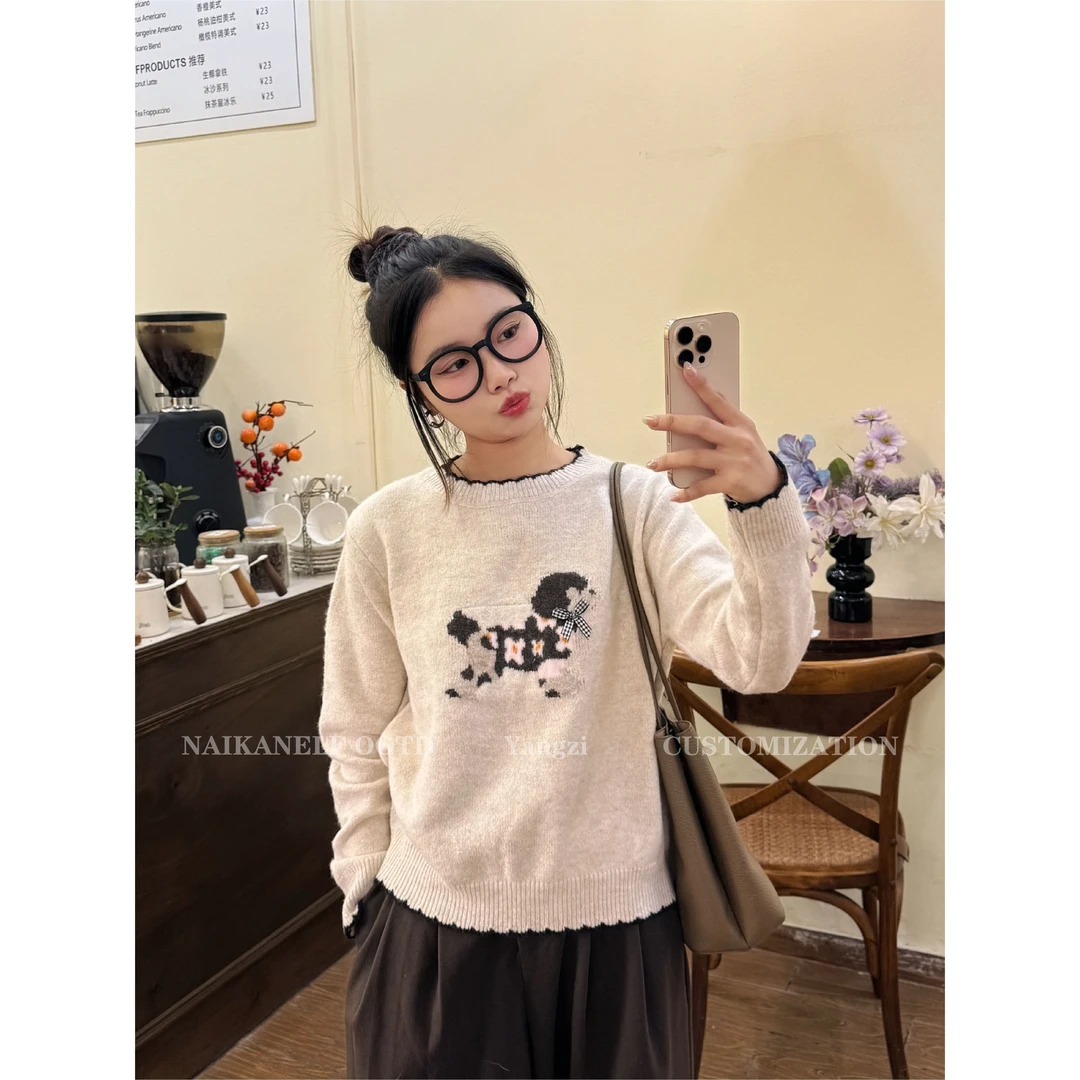 奈看小个子【蝴蝶小狗】秋冬卡通提花俏皮可爱温柔气质毛衣