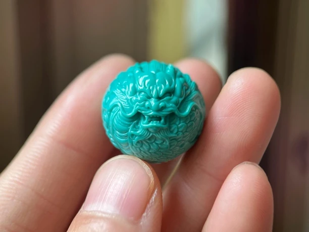 绿松石高瓷绿精工雕刻龙珠配珠diy配饰20.4mm