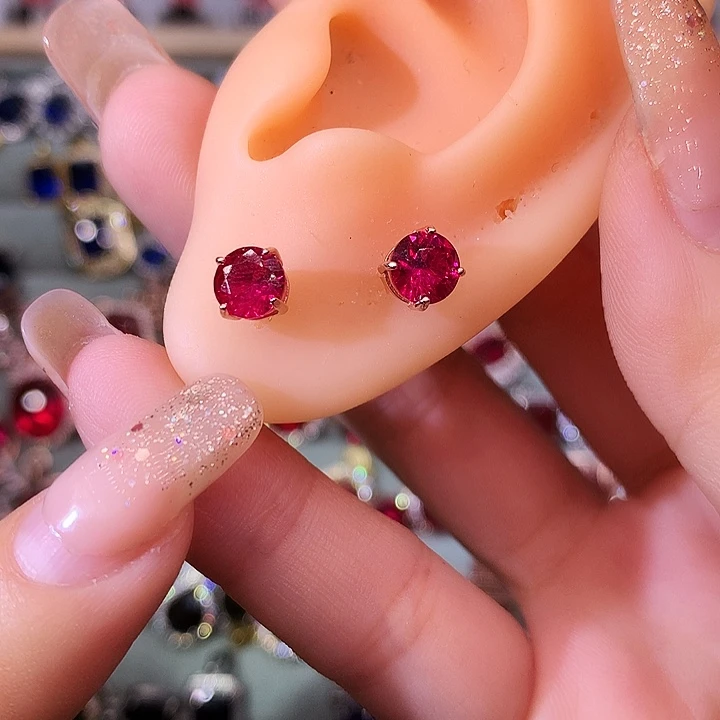 红宝石耳饰银S925镶嵌