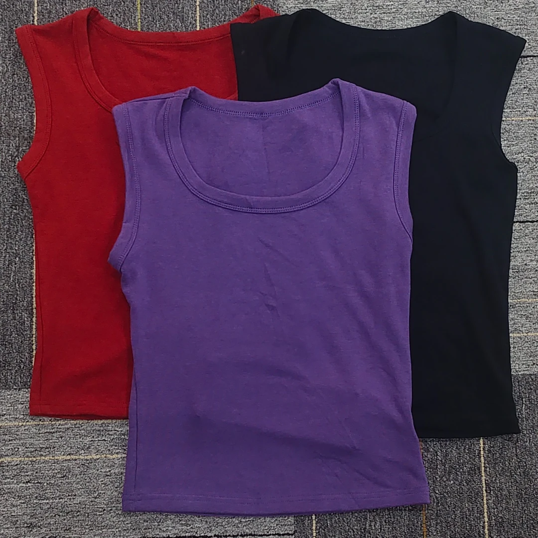 U领纯色无袖背心高密棉高弹修身上衣