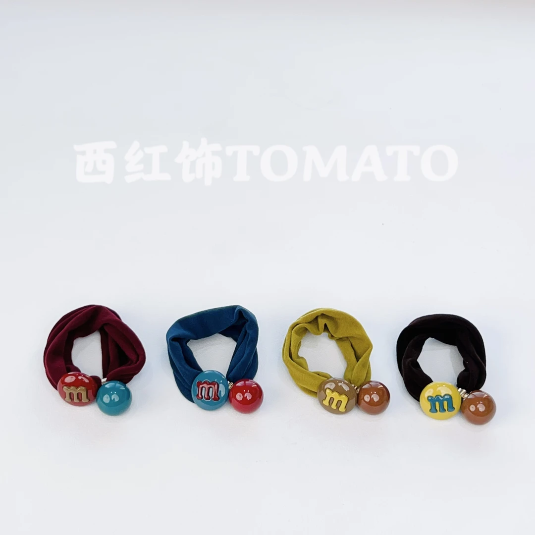 西红饰TOMATO韩国东大门百搭撞色M豆珠珠高弹面膜发圈