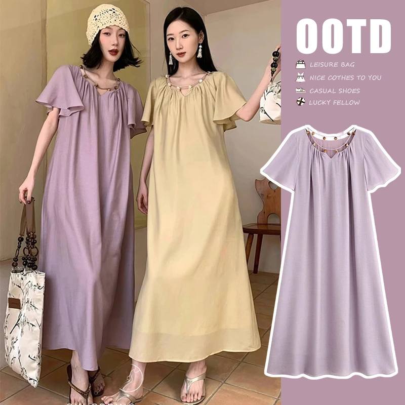 孕妇连衣裙夏季新款时尚法式气质高级感手工钉珠气质显瘦薄款裙子