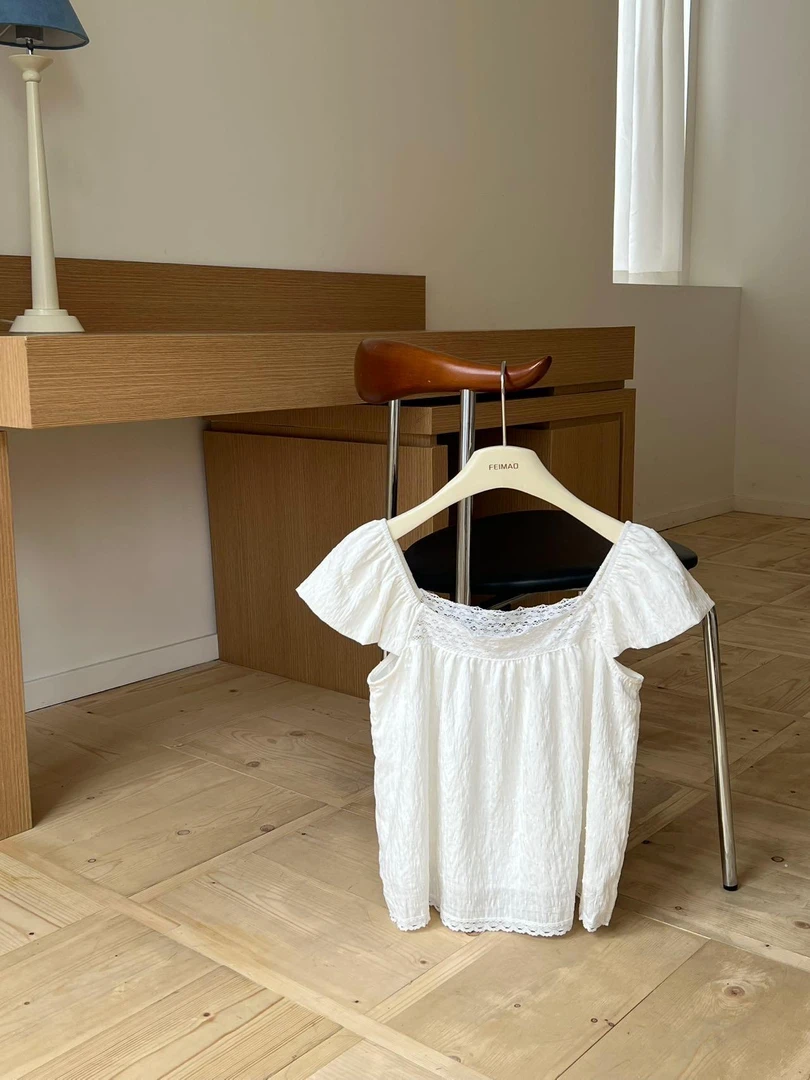 【赵小小yiamo】26122 设计感纯色方领短袖衬衫甜美百搭减龄上衣