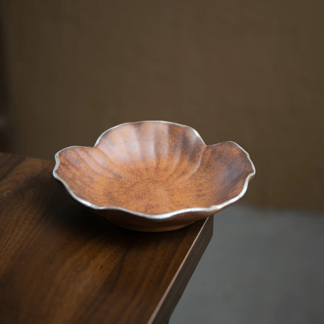 【正版川冶】鎏银月见壶承.6911.粗陶原矿中式复古陶瓷茶承老岩泥