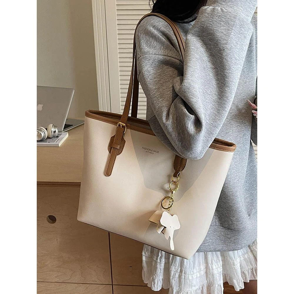 大容量撞色手提包包女2025新款时尚休闲单肩腋下包复古通勤托特包