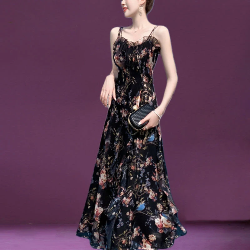 碎花吊带礼服裙子新款2025年平时可穿女裙宴会气质长