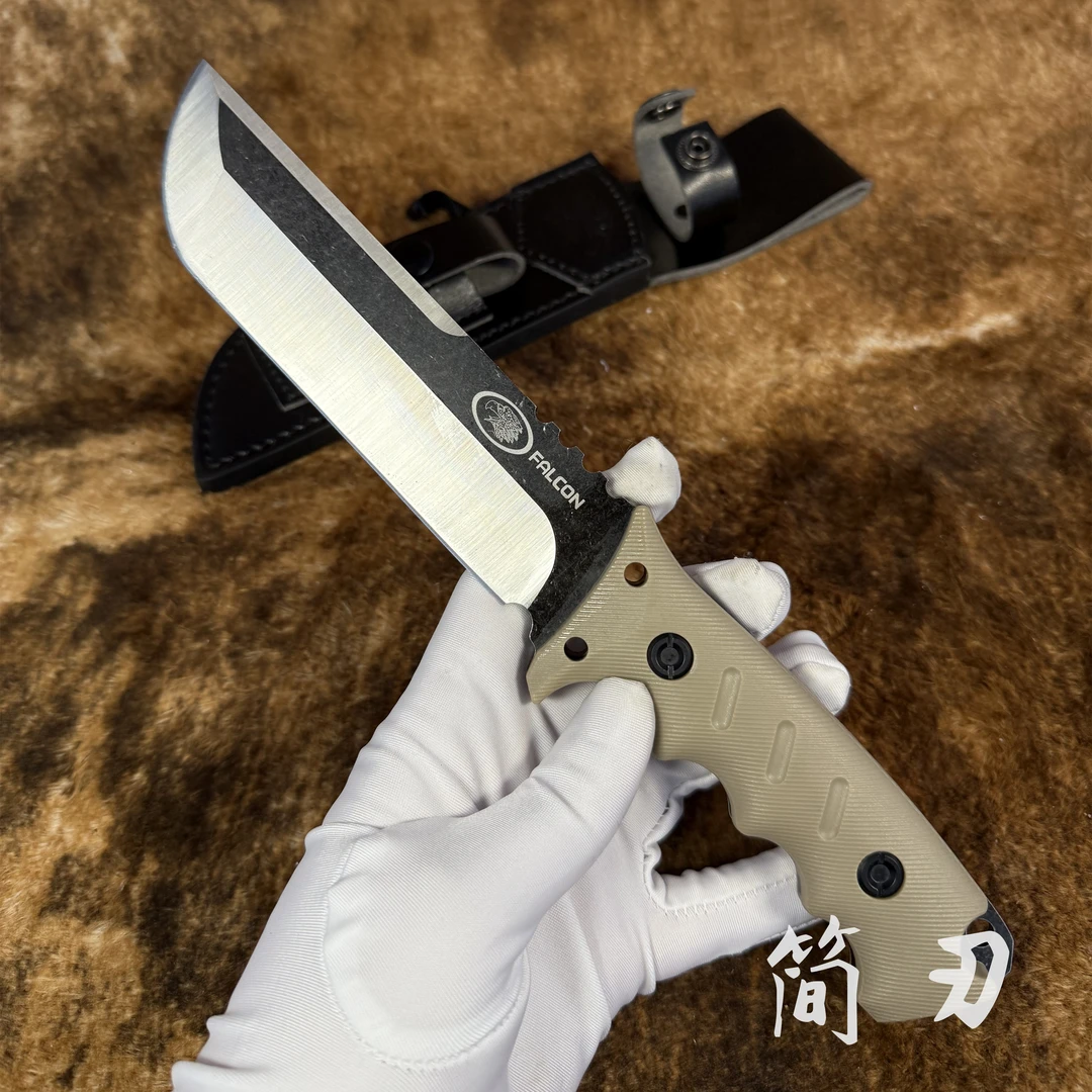 新疆包邮【十字军】进口DC53钢户外露营直刀超厚锋利高硬度手把肉刀