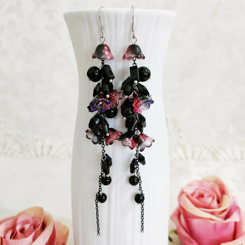 铜合金耳饰 民族风纯手工编织长款气质花儿耳环3173