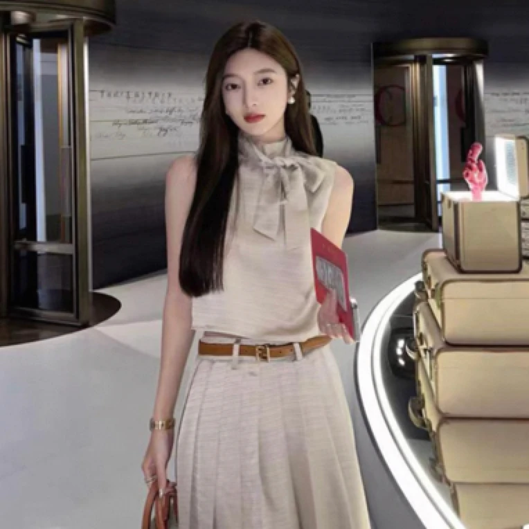 全新未使用 MIU MIU/缪缪 Miu Miu 蝴蝶结满印无袖 白色38