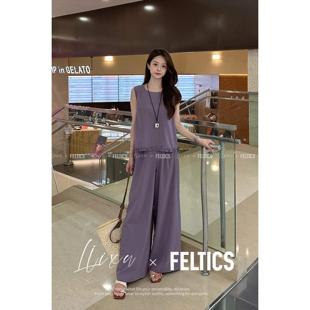 FELTICS&LIIXU休闲风气质减龄无袖上衣阔腿裤两件套FL52TZ597